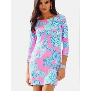 Lily Pulitzer Sophie dress XS, pink blue pout barefoot princess, SPF 50, classic